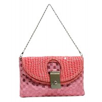 Evening Bag - Sequined Checker w/ Croc Embossed Dual Flap - Pink - BG-CE9913PK